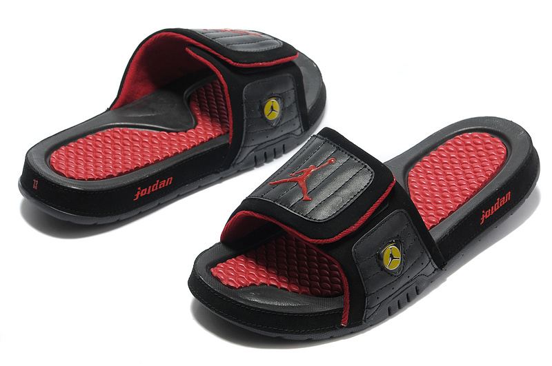 jordan sandals red and black